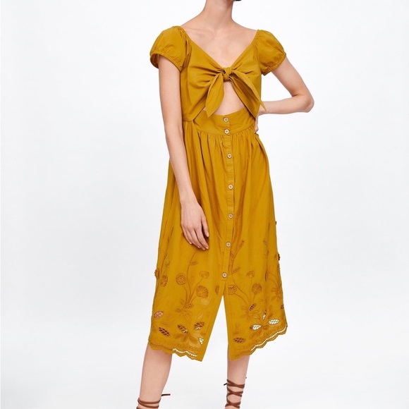 ZARA Mustard Yellow Tie-Front Dress - Picture 2 of 8